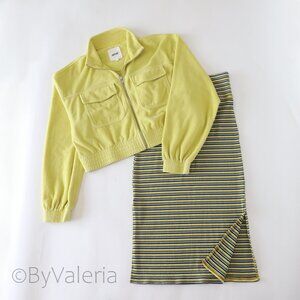 Aerie Y2K Bundle - Groove on Velour Jacket S, Ribbed knit elf green midi skirt S